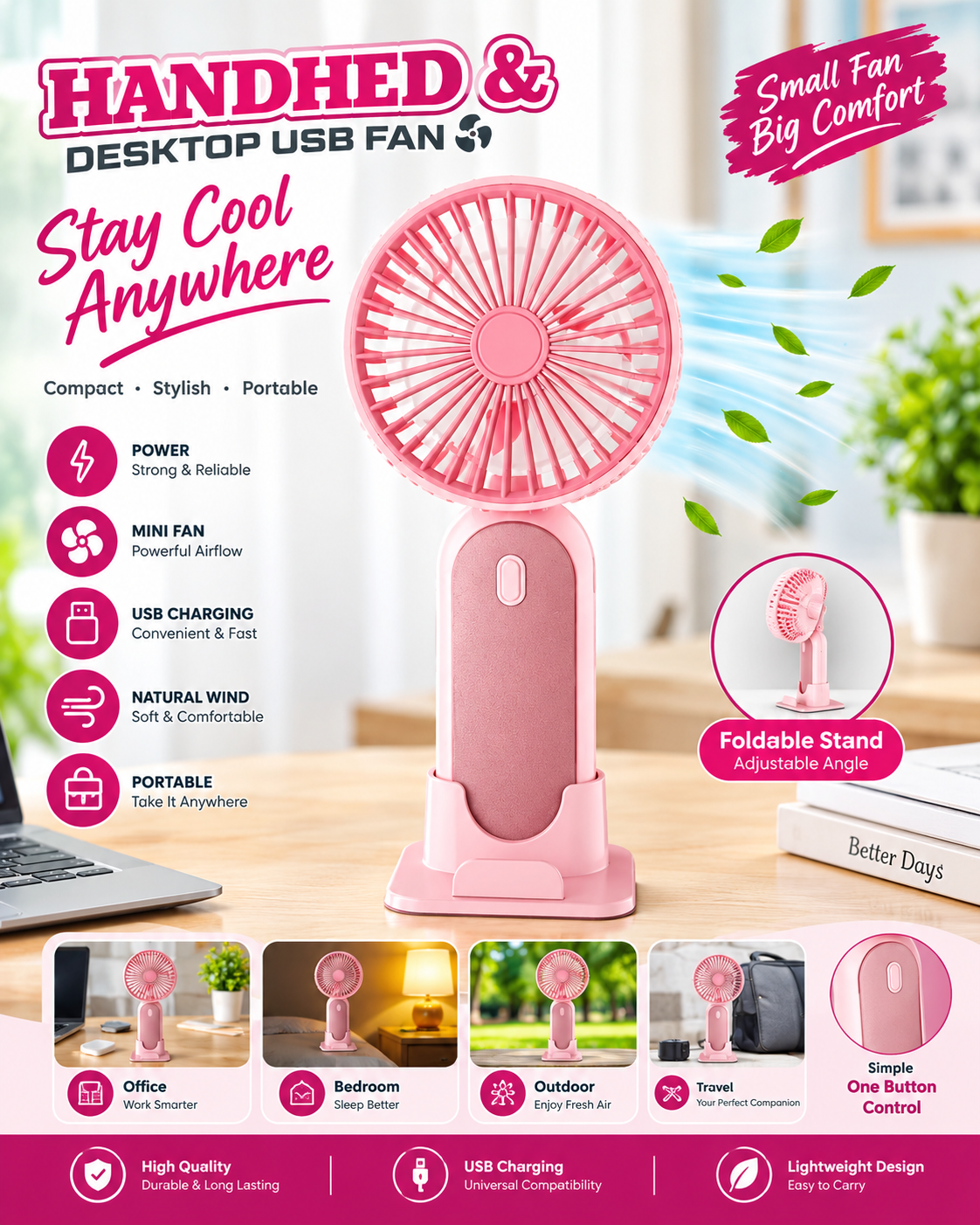 Handheld & Desktop USB Fan